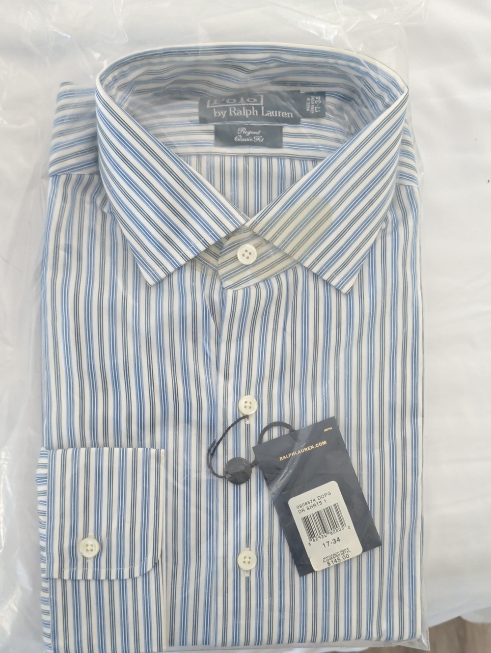 Polo by Ralph Lauren Men's Blue & White Striped Dress Shirt